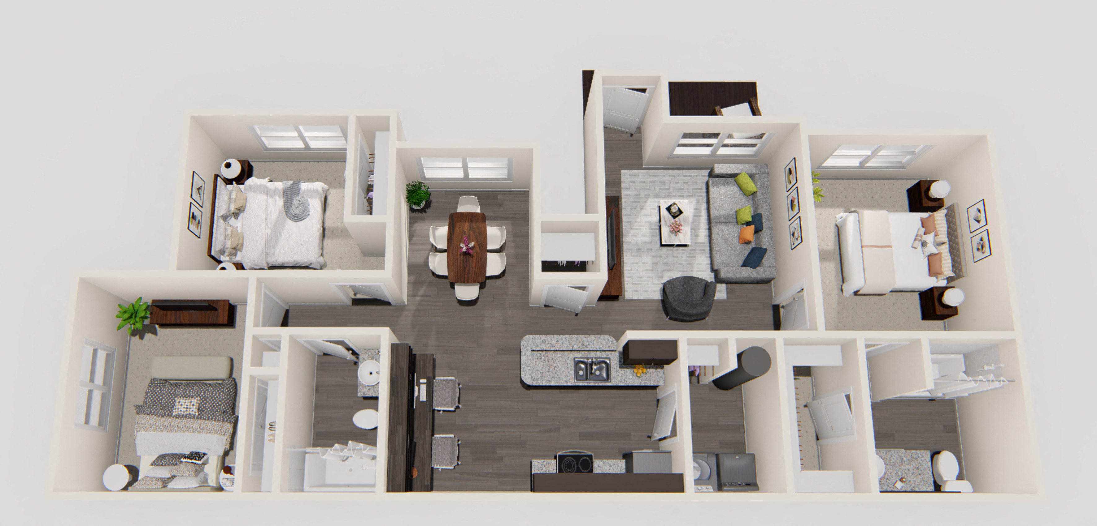 Floor plan for 3 beds, 2 baths, 1195 sqft